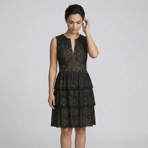 BCBGMaxAzria Black Lace Tiered Midi Dress - Size L